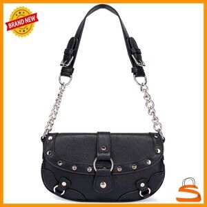 Vintage Punk Y2K Mini Saddle Shoulder Bag with Chain Strap Buckles